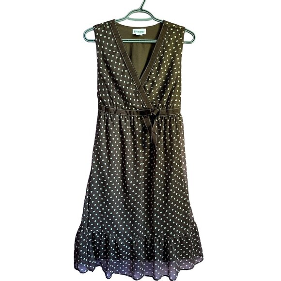 motherhood maternity brown polkadot sleeveless v neck midi dress - Picture 1 of 4